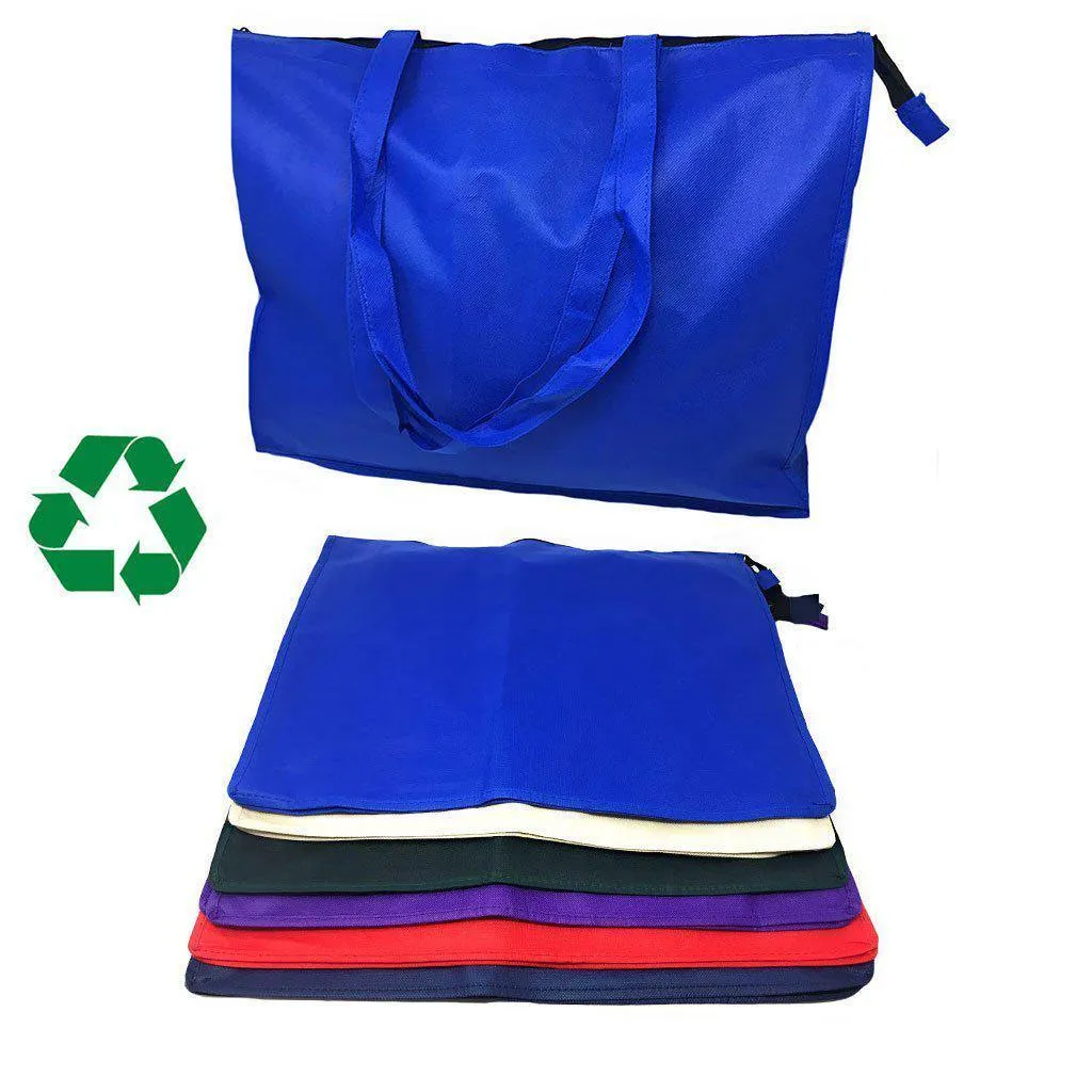 1 Dozen Large Big 20inch Zippered Reusable Grocery Shopping Tote Bags With Gusset Wholesale Bulk