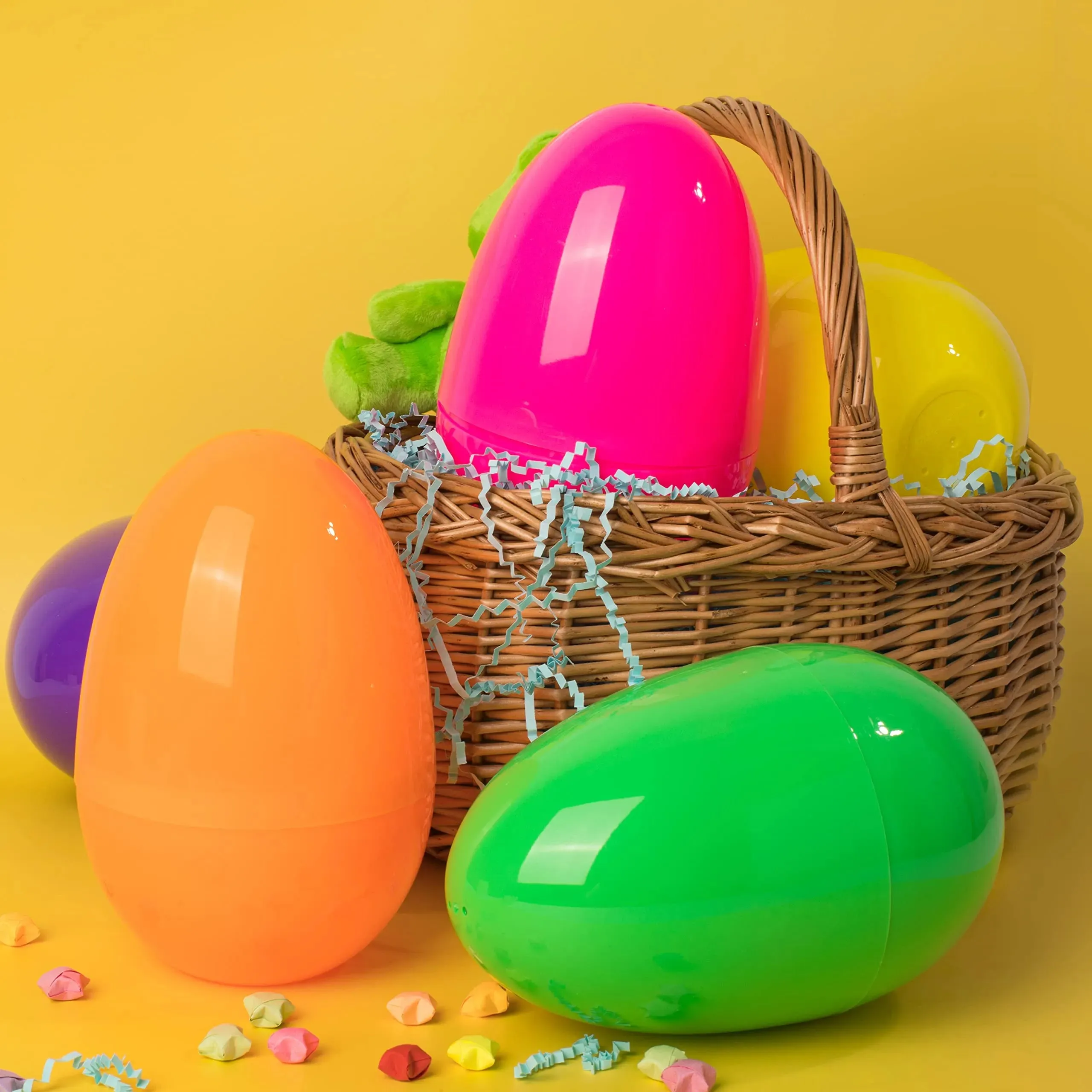 12Pcs Jumbo Plastic Bright Solid Easter Egg Shells 7in