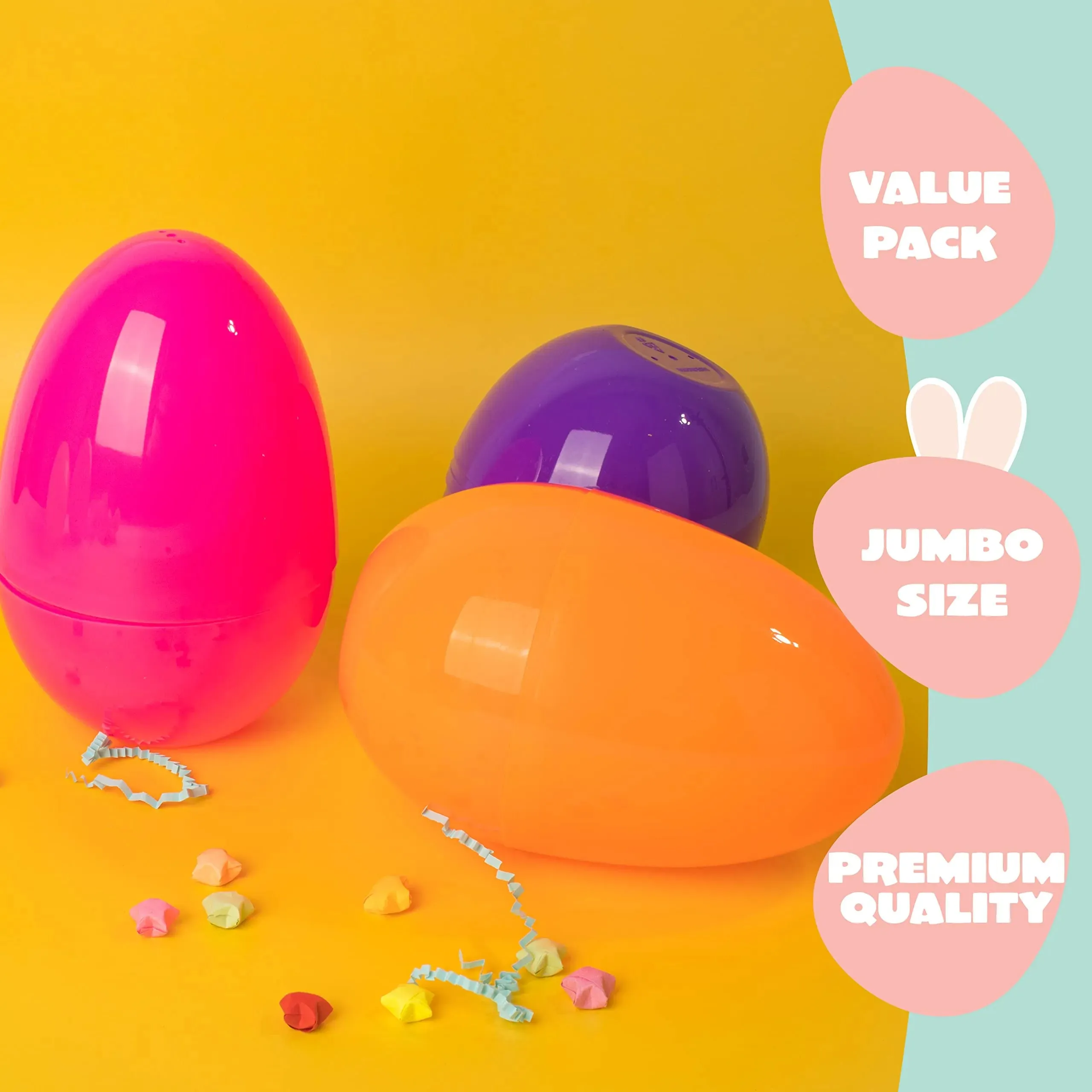 12Pcs Jumbo Plastic Bright Solid Easter Egg Shells 7in