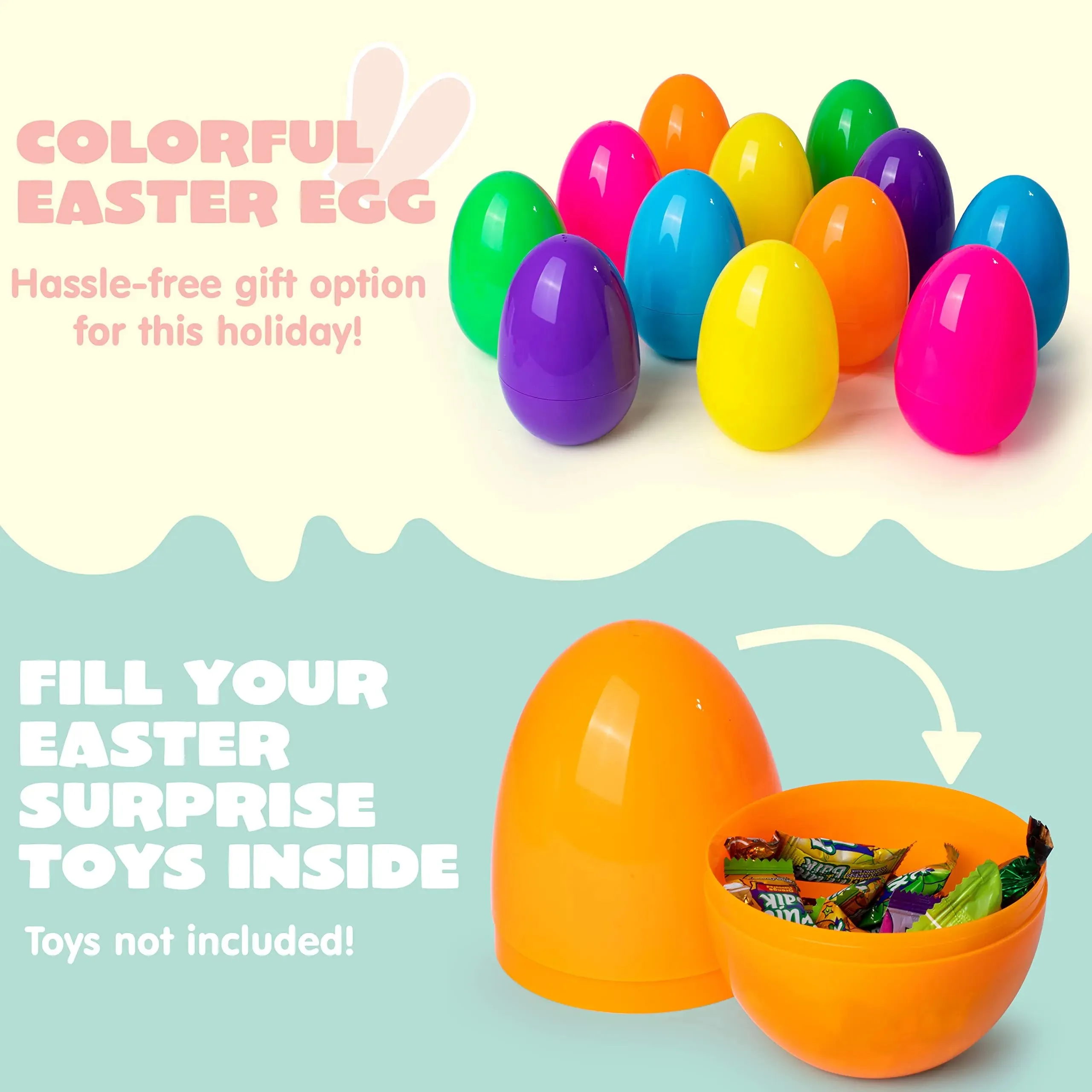 12Pcs Jumbo Plastic Bright Solid Easter Egg Shells 7in