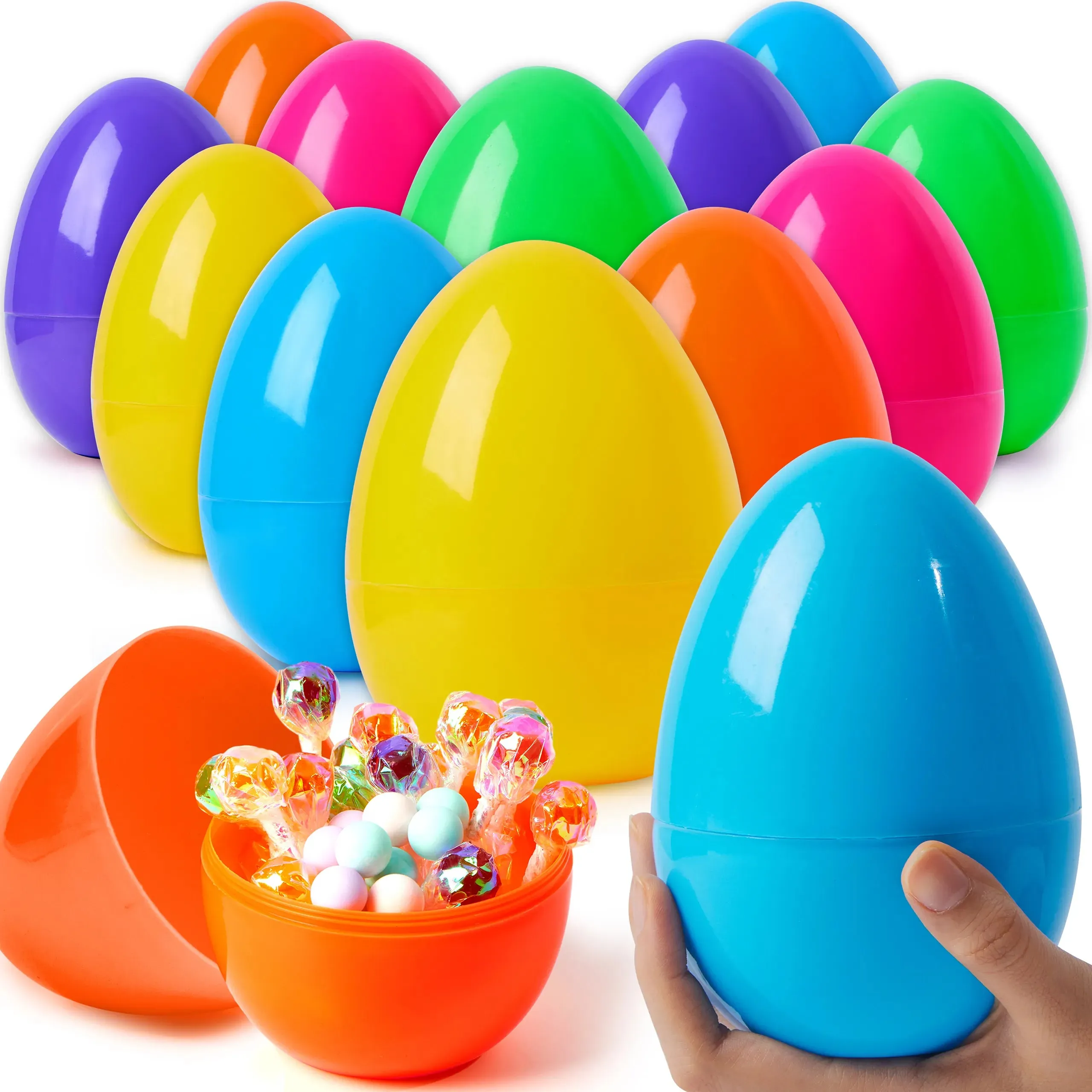 12Pcs Jumbo Plastic Bright Solid Easter Egg Shells 7in