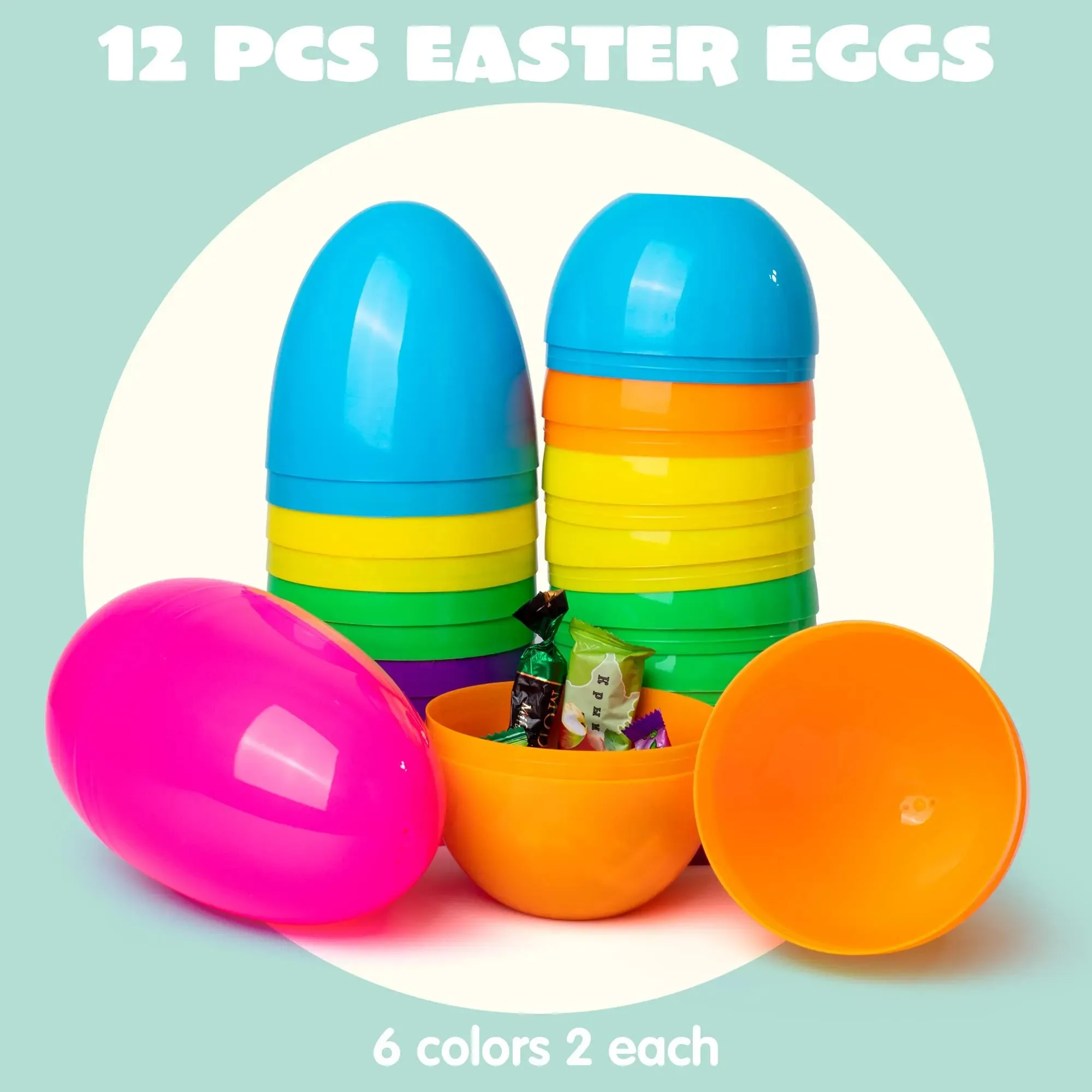 12Pcs Jumbo Plastic Bright Solid Easter Egg Shells 7in