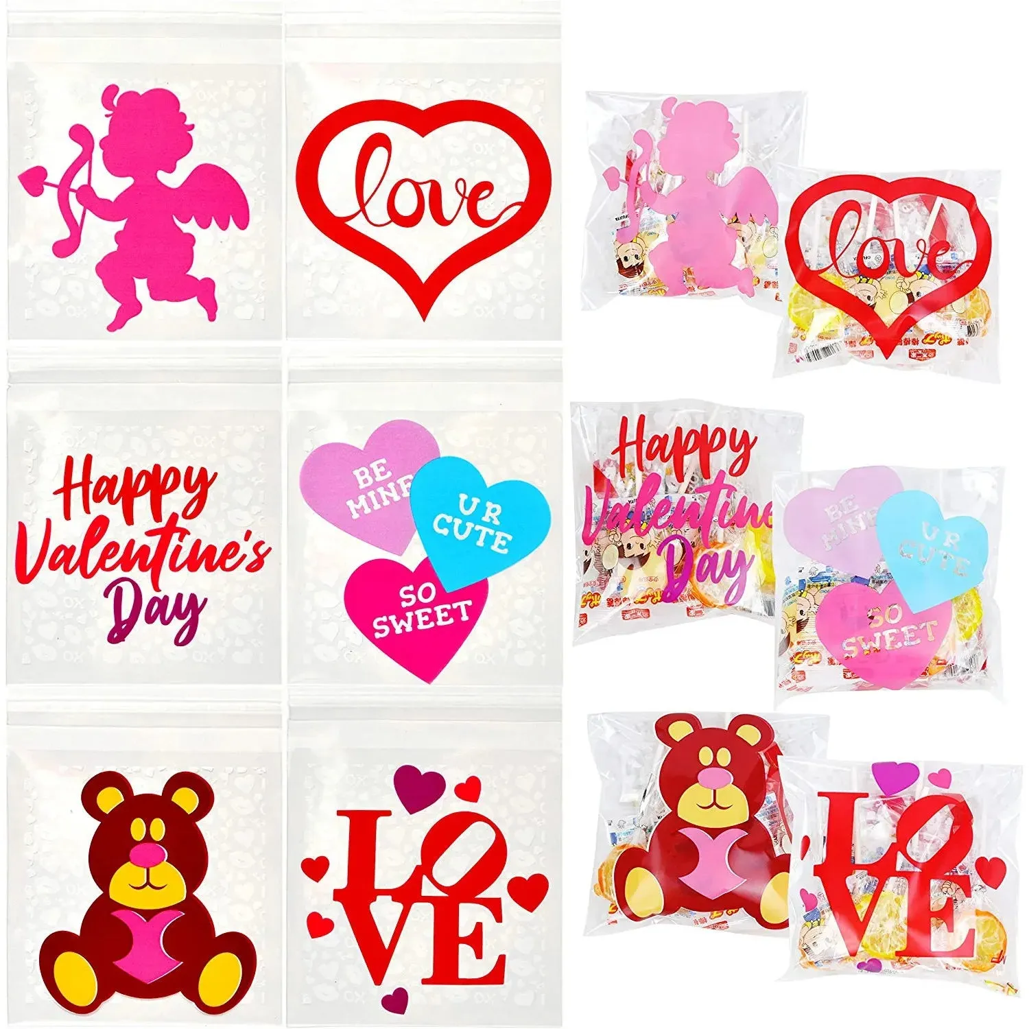 150Pcs Valentines Four-sided Cellophane Bag