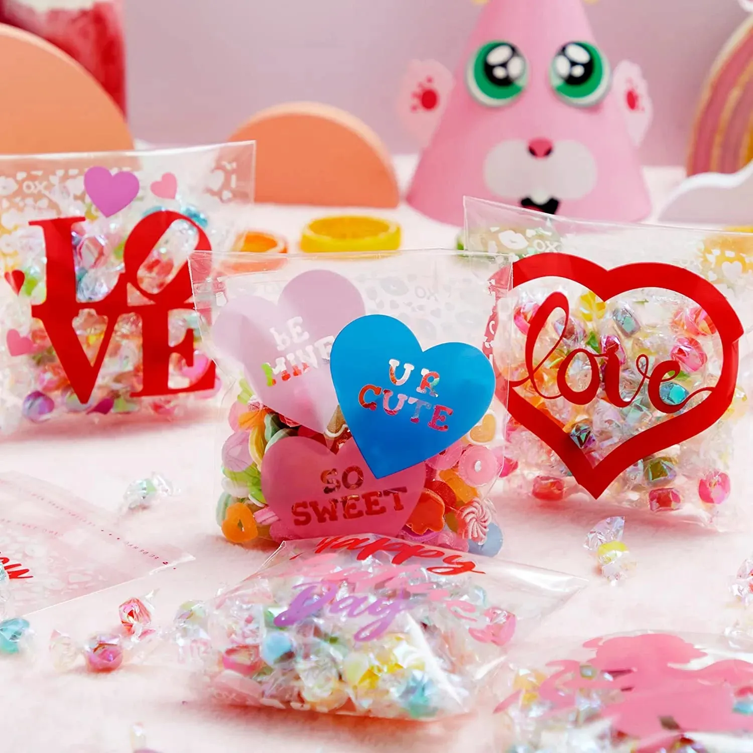 150Pcs Valentines Four-sided Cellophane Bag