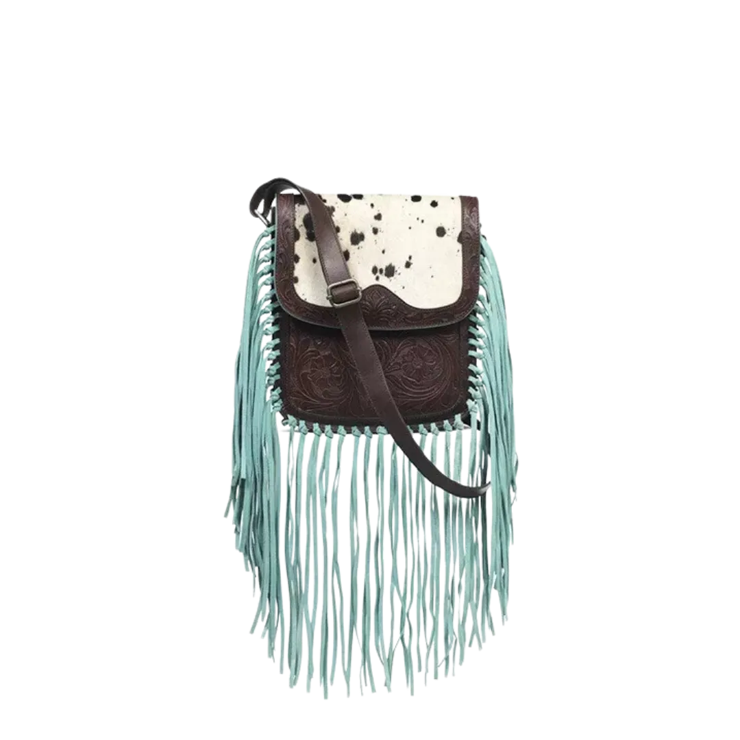 Ariat Women's Calf Hair Turquoise Fring Purses Crossbody Bag