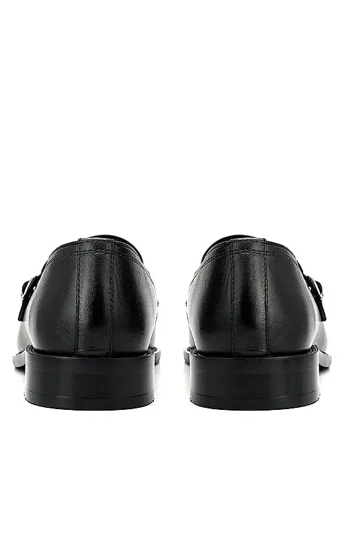 Black Textured Leather Double Monk Straps