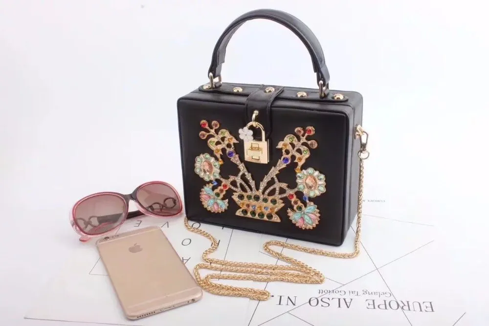 Box evening bag diamond flower Clutch Bag hollow relief Acrylic luxury