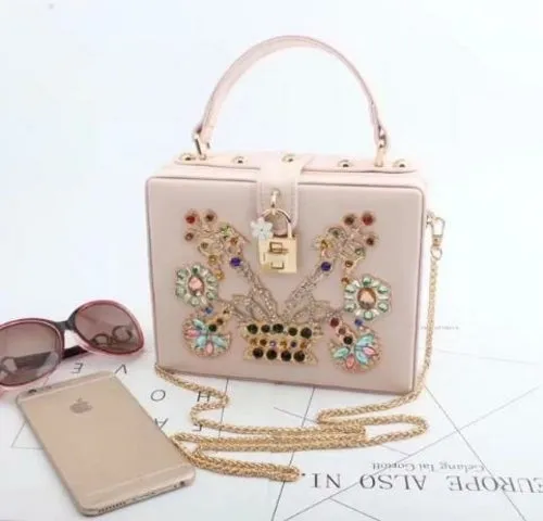 Box evening bag diamond flower Clutch Bag hollow relief Acrylic luxury