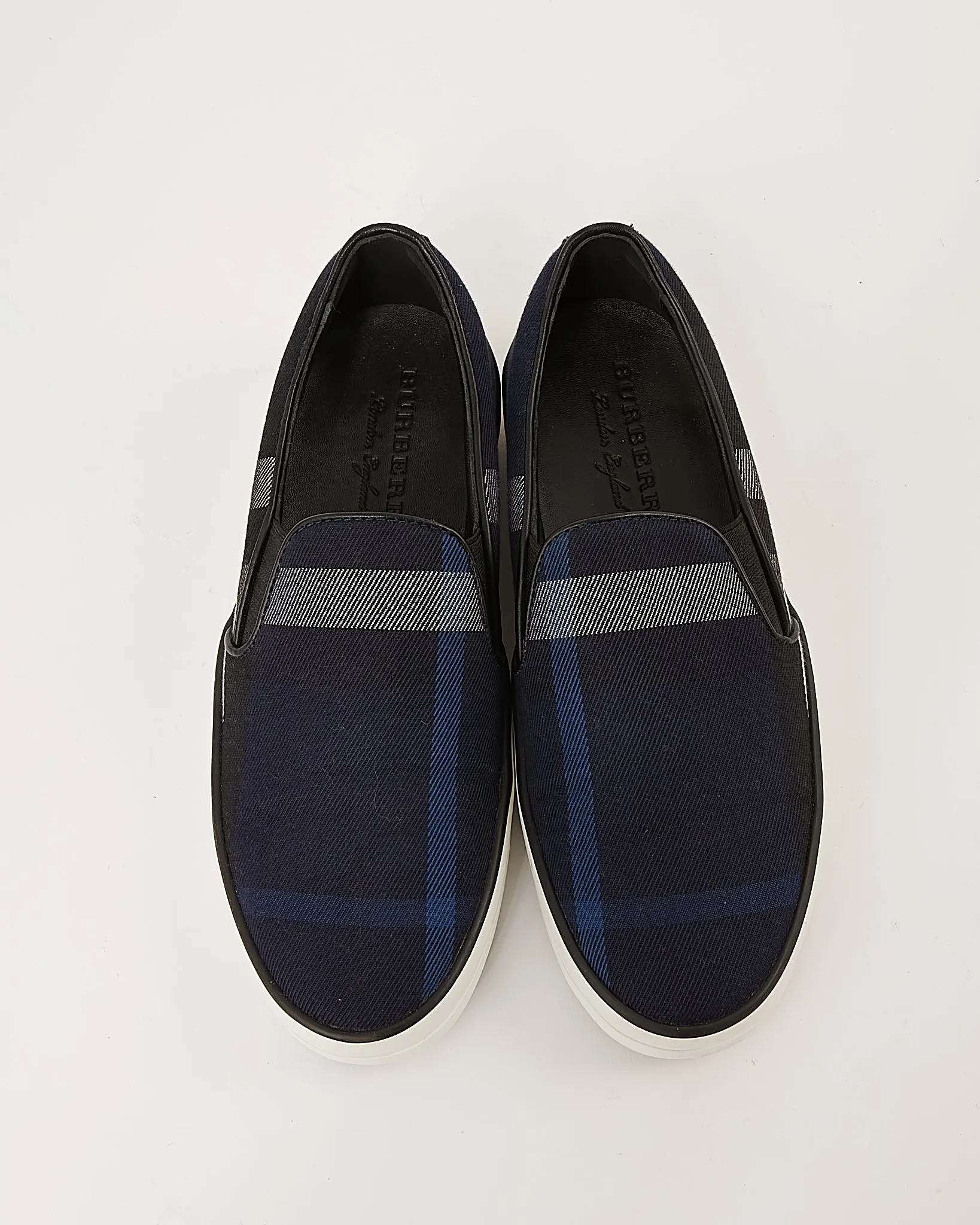 Burberry Navy Canvas Check Slip on Sneakers - 37