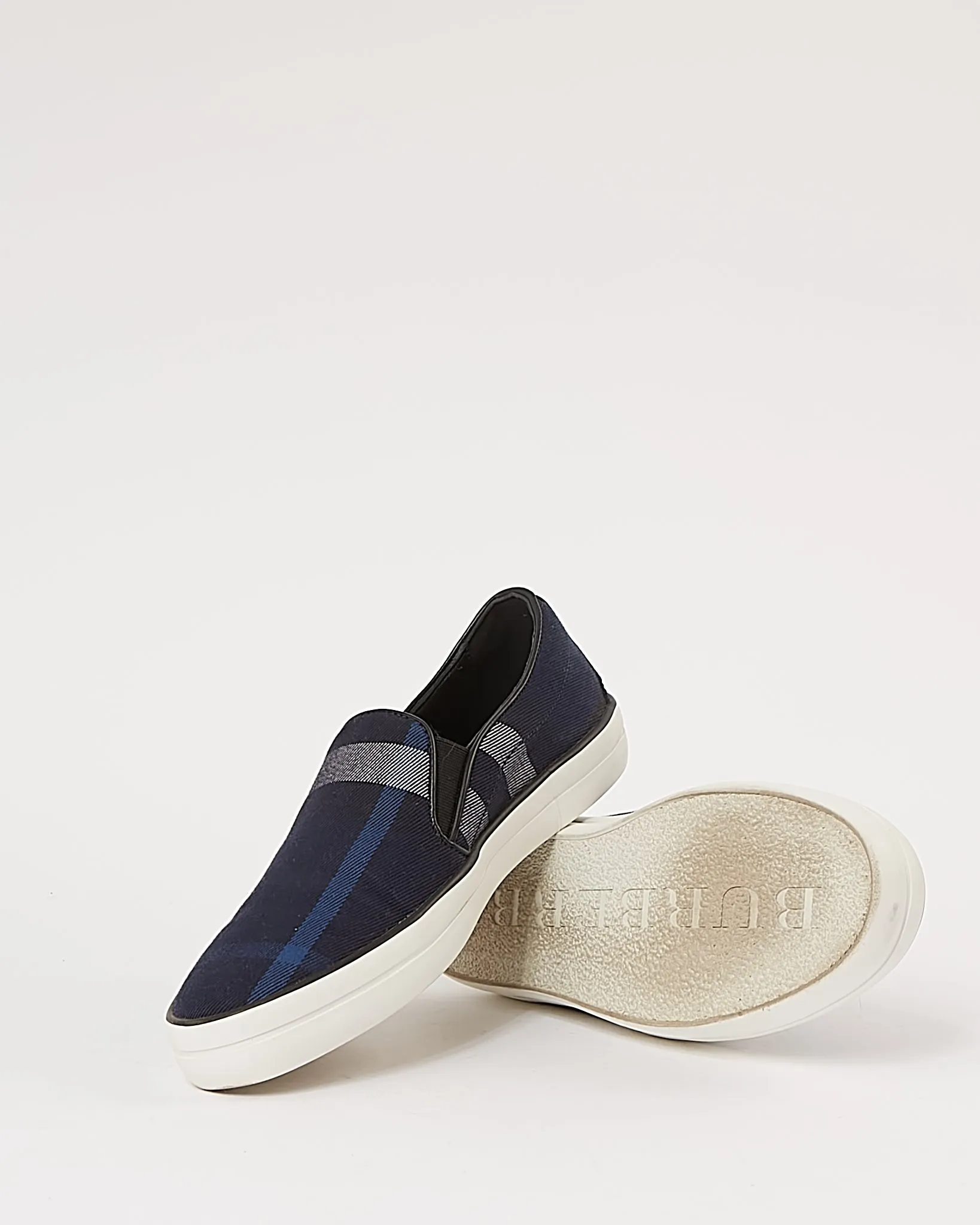 Burberry Navy Canvas Check Slip on Sneakers - 37