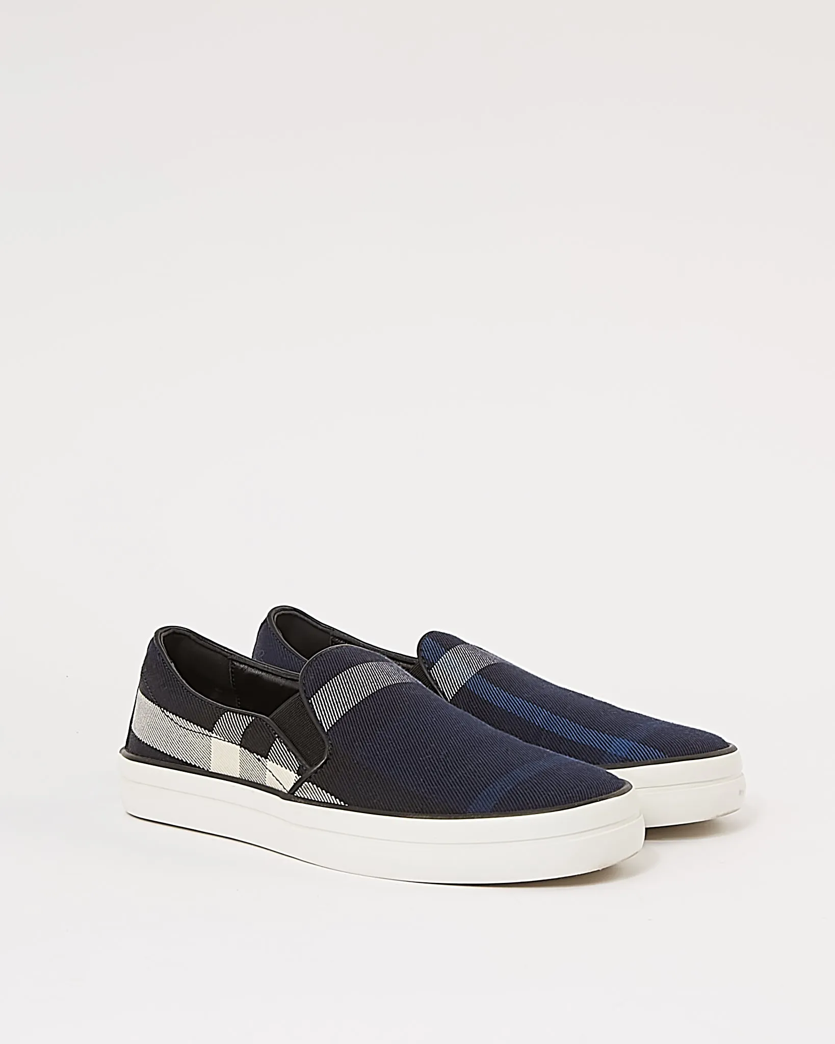 Burberry Navy Canvas Check Slip on Sneakers - 37