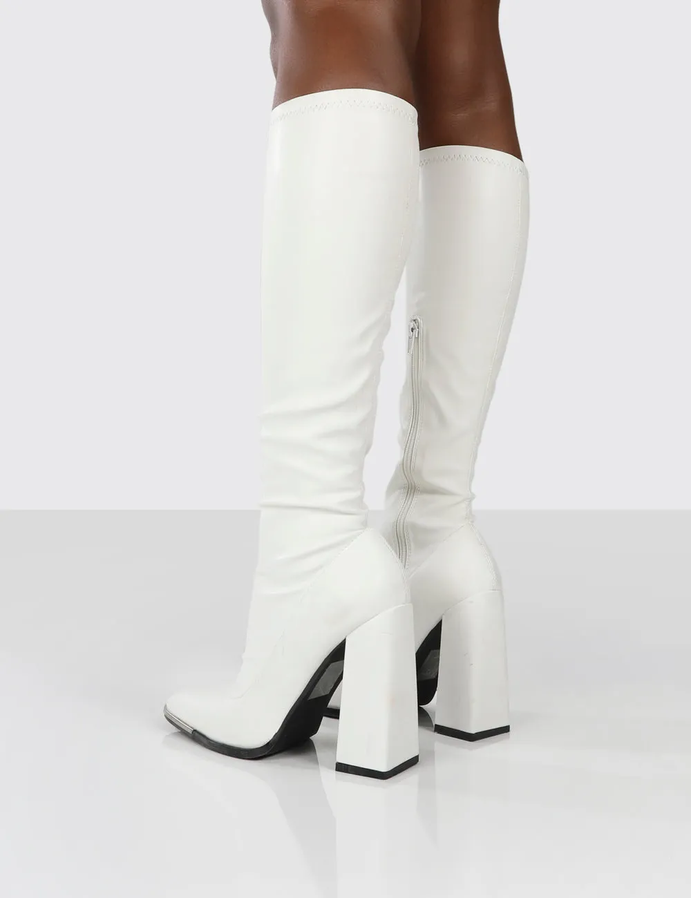 Caryn White PU White Heeled Knee High Boots