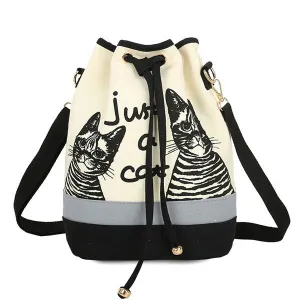 Cat Print Drawstring Messenger Bag