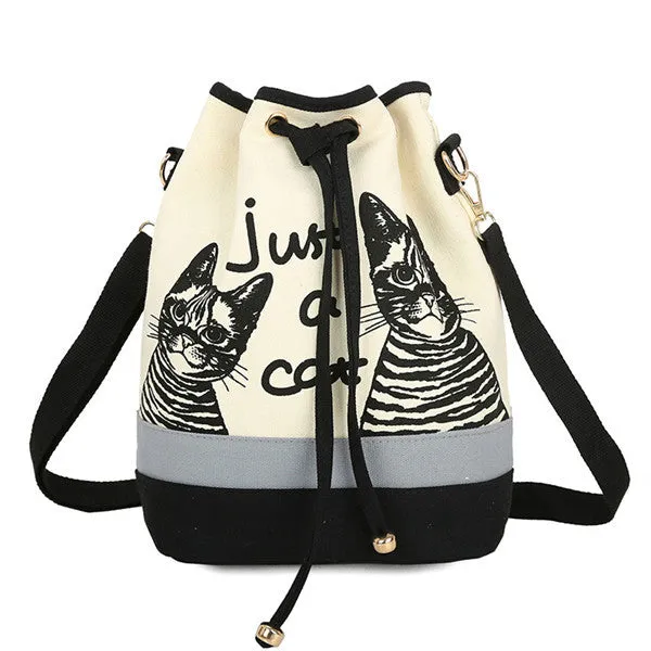 Cat Print Drawstring Messenger Bag
