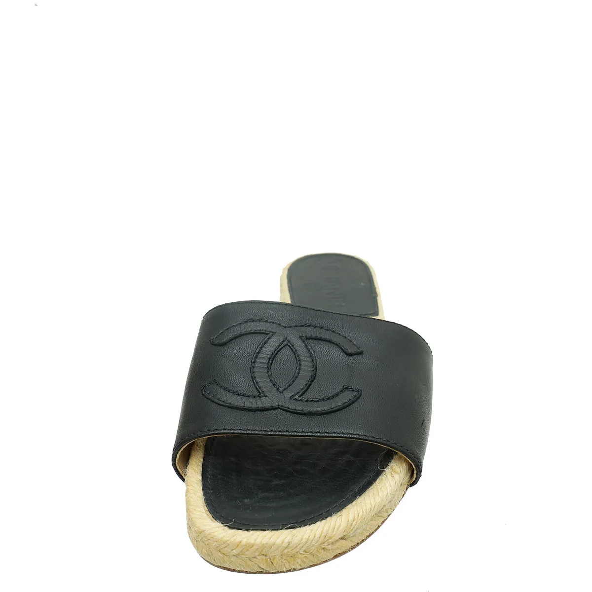 Chanel Black CC Espadrille Slip On Sandals 37