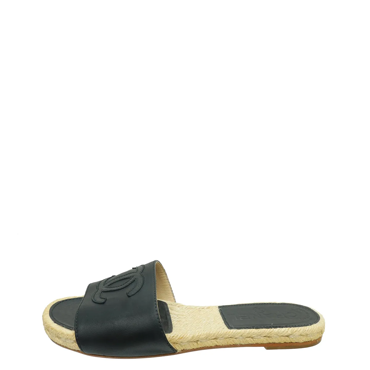 Chanel Black CC Espadrille Slip On Sandals 37