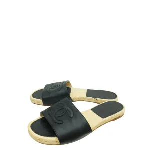 Chanel Black CC Espadrille Slip On Sandals 37