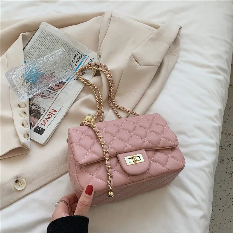 Christmas Gift Lingge Chain Small PU Leather Crossbody Bags 2021 Summer Luxury Branded Trendy Fashion Shoulder Handbag And Purses