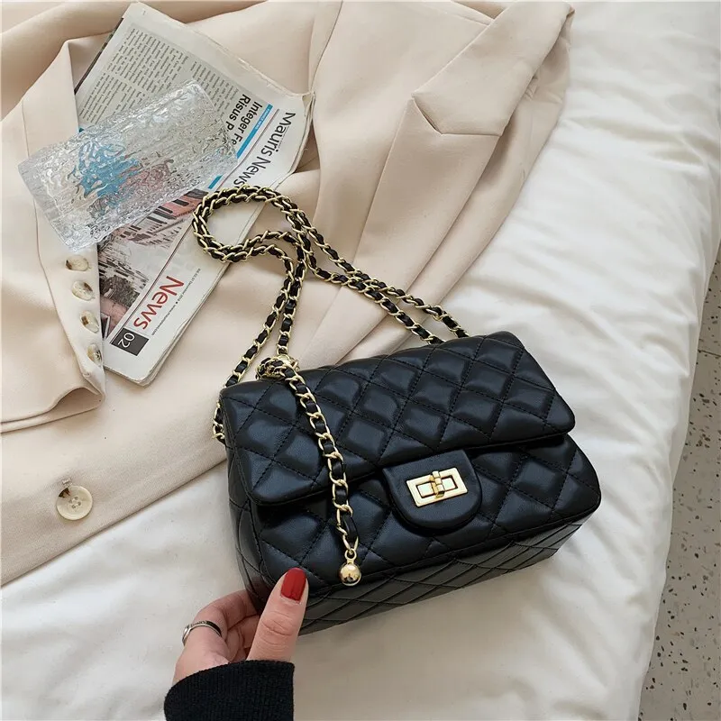 Christmas Gift Lingge Chain Small PU Leather Crossbody Bags 2021 Summer Luxury Branded Trendy Fashion Shoulder Handbag And Purses