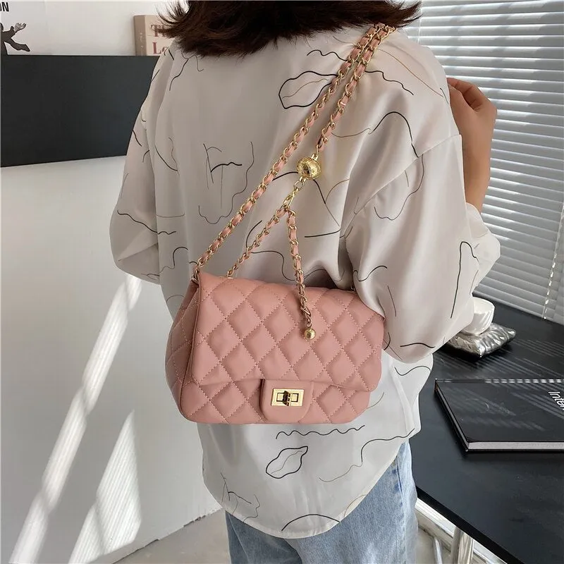 Christmas Gift Lingge Chain Small PU Leather Crossbody Bags 2021 Summer Luxury Branded Trendy Fashion Shoulder Handbag And Purses