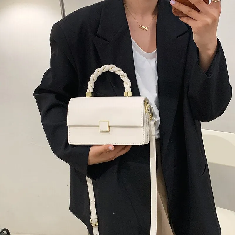 Christmas Gift Rope Shape Handle Design PU Leather Small Crossbody Bags with Short Handles for Women 2021 Female Shoulder Purses and Handbags