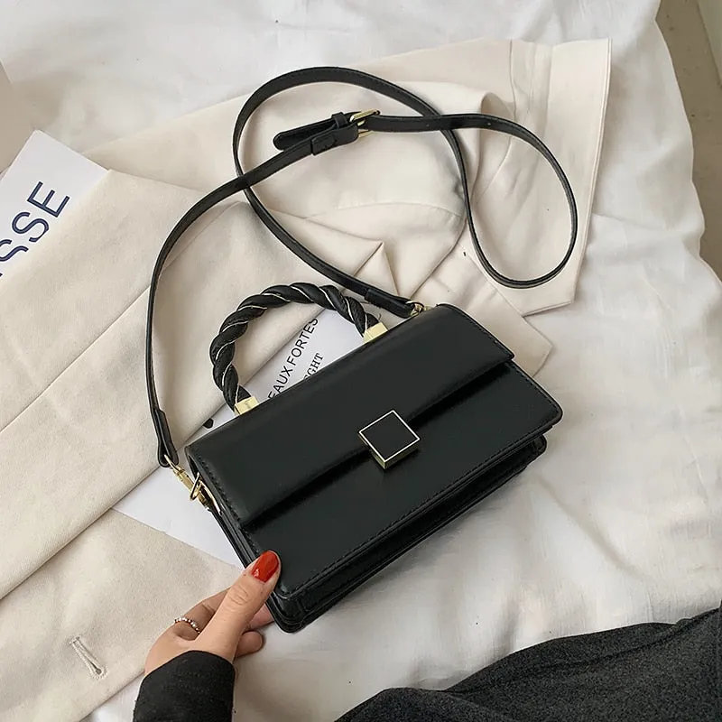 Christmas Gift Rope Shape Handle Design PU Leather Small Crossbody Bags with Short Handles for Women 2021 Female Shoulder Purses and Handbags