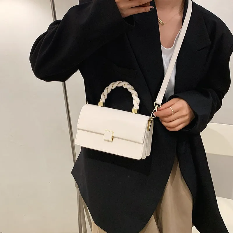 Christmas Gift Rope Shape Handle Design PU Leather Small Crossbody Bags with Short Handles for Women 2021 Female Shoulder Purses and Handbags