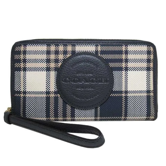 COACH C8680 Plaid Logo Patch Large Phone Wallet with Dempsey Strap Round Zip Smartphone Case iPhone Case