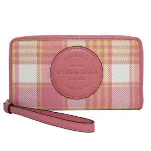 COACH C8680 Plaid Logo Patch Large Phone Wallet with Dempsey Strap Round Zip Smartphone Case iPhone Case