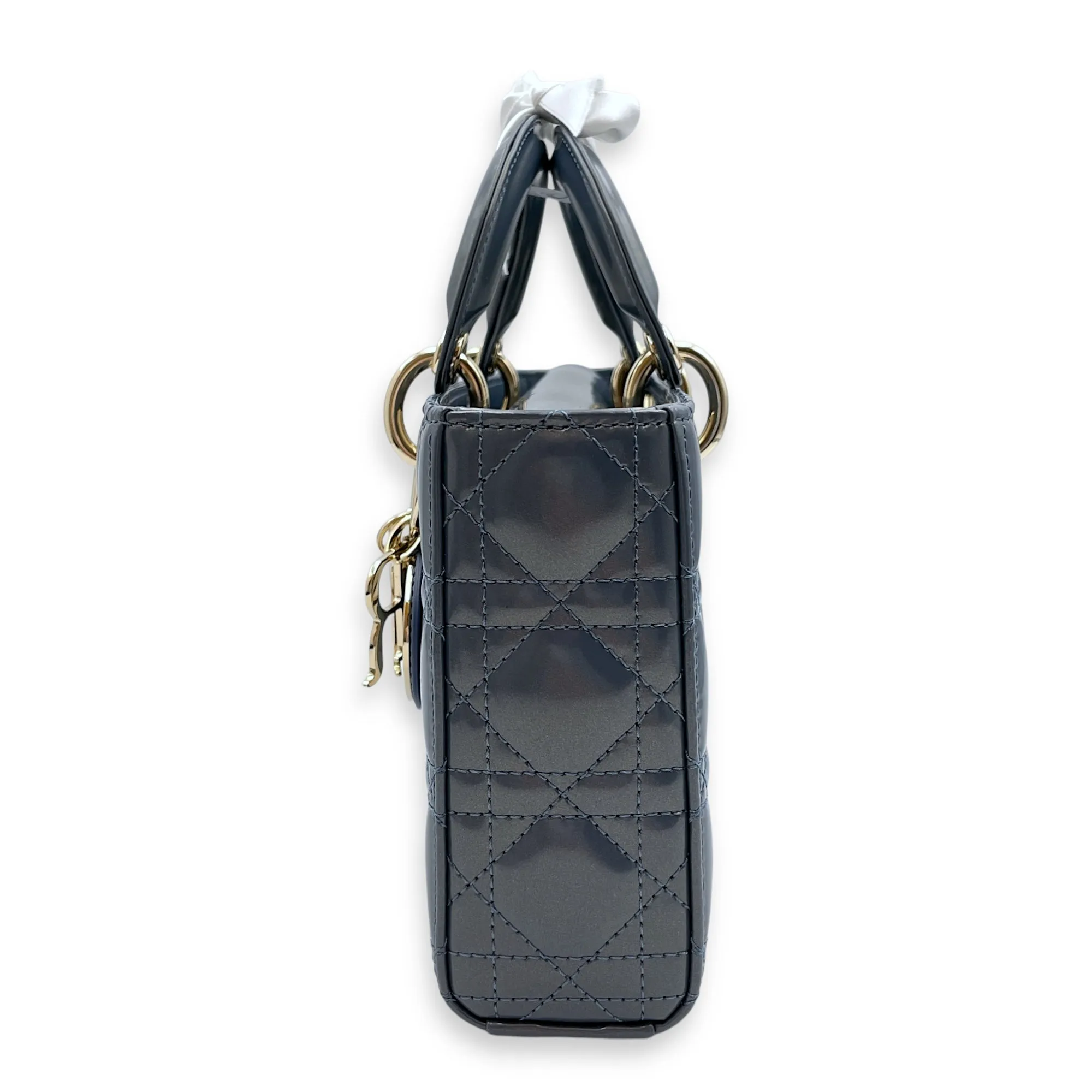 D-Joy Medium Iridescent Pastel Midnight Blue Crossbody Bag in Patent Leather, Gold hardware