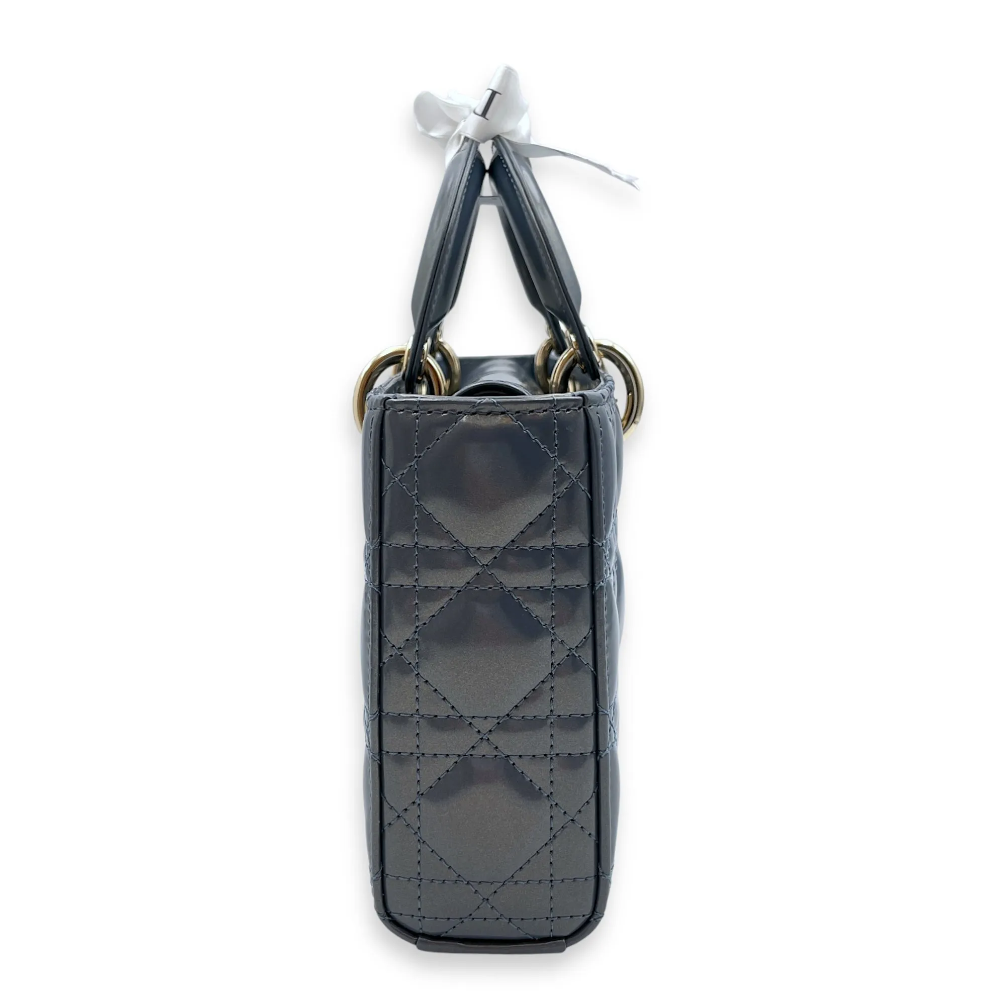 D-Joy Medium Iridescent Pastel Midnight Blue Crossbody Bag in Patent Leather, Gold hardware