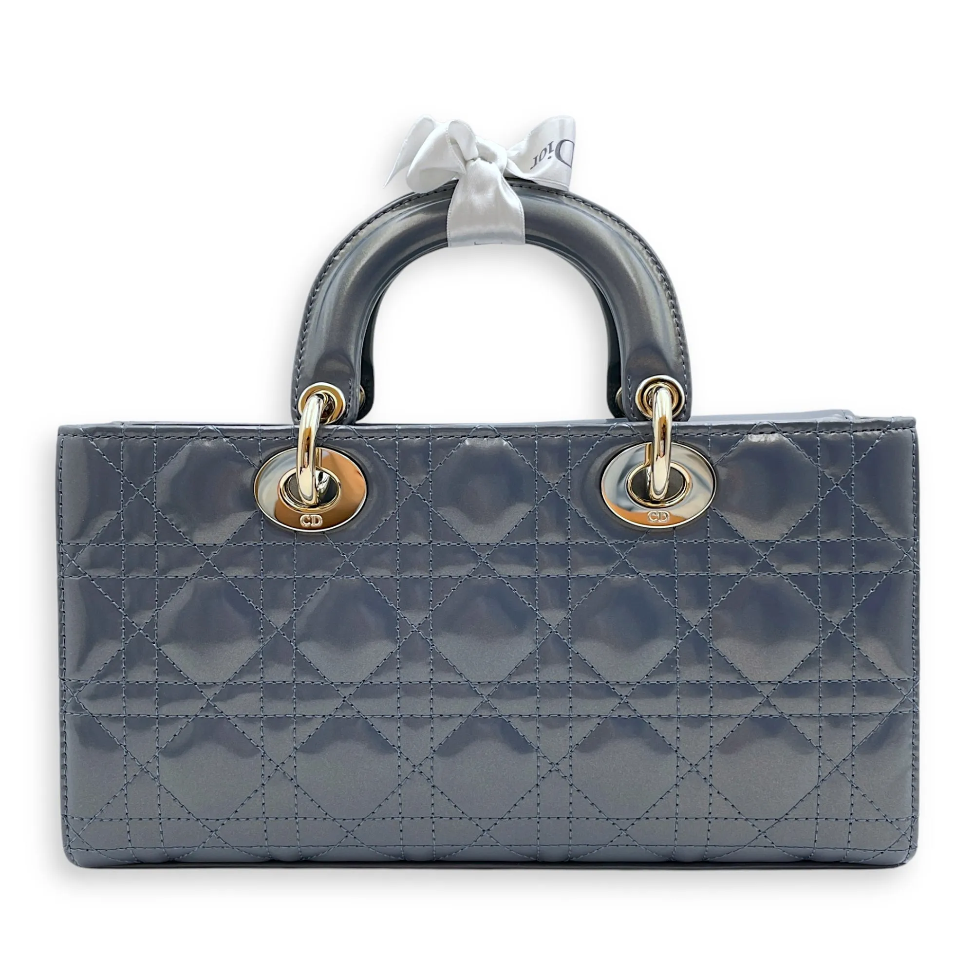 D-Joy Medium Iridescent Pastel Midnight Blue Crossbody Bag in Patent Leather, Gold hardware