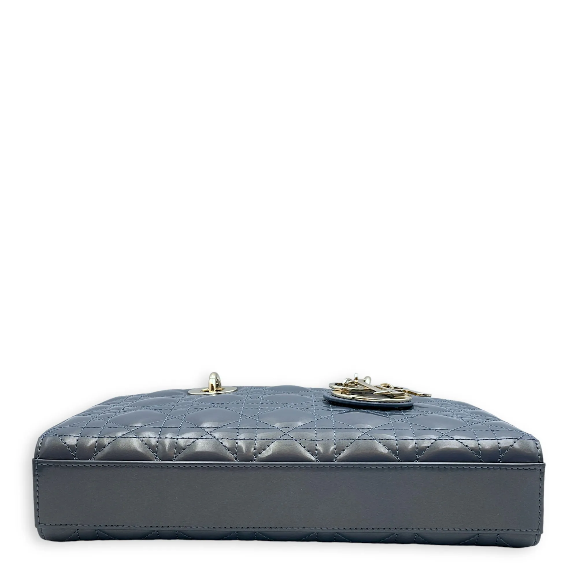 D-Joy Medium Iridescent Pastel Midnight Blue Crossbody Bag in Patent Leather, Gold hardware