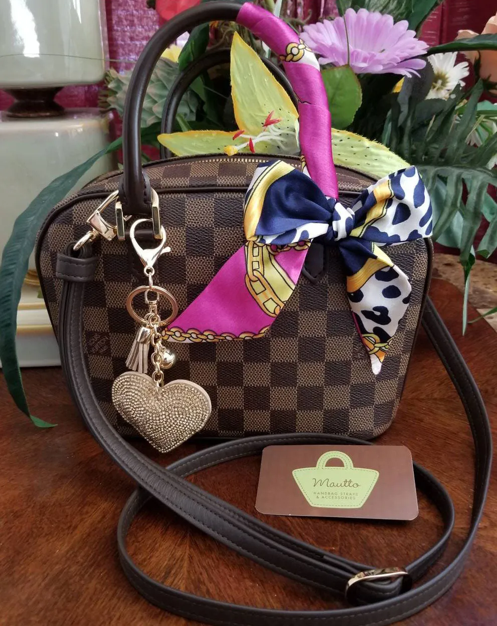 Dark Brown (Damier Ebene) Adjustable Leather Strap for LV Pochette, Alma, Eva, Croisette, etc - Petite 1/2 inch (13mm) Wide