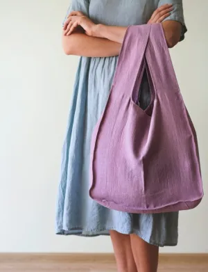Deep Rose linen tote bag with inside pocket