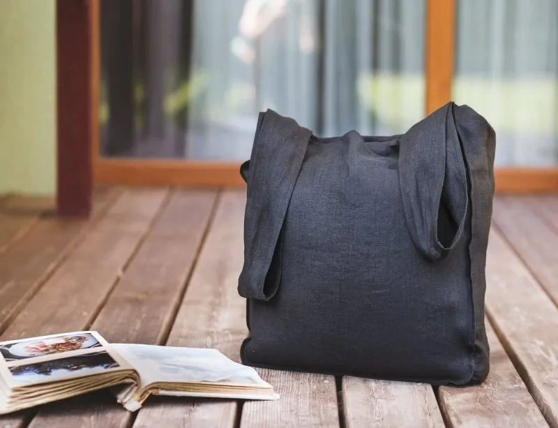 Deep Rose linen tote bag with inside pocket