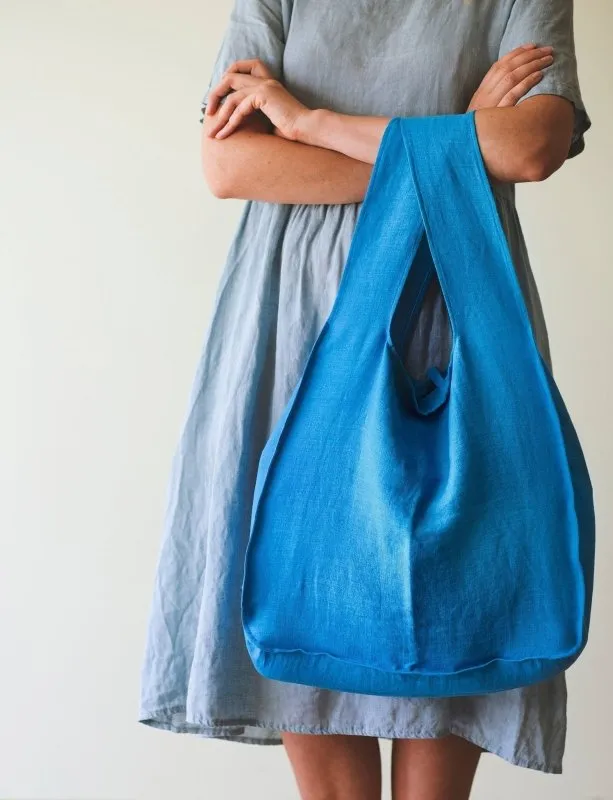 Deep Rose linen tote bag with inside pocket
