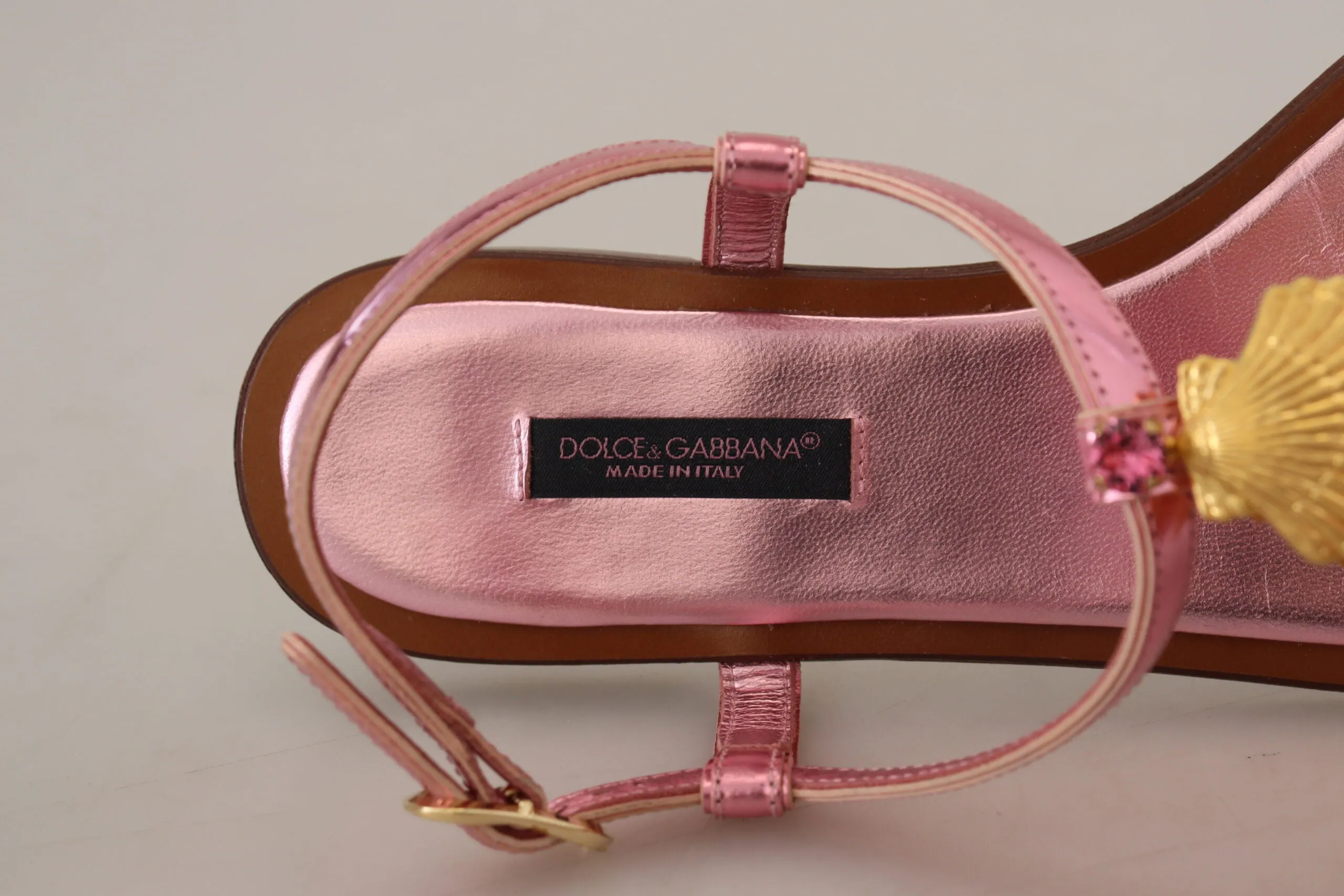 Dolce & Gabbana Pink Embellished Slides Flats Sandals Shoes