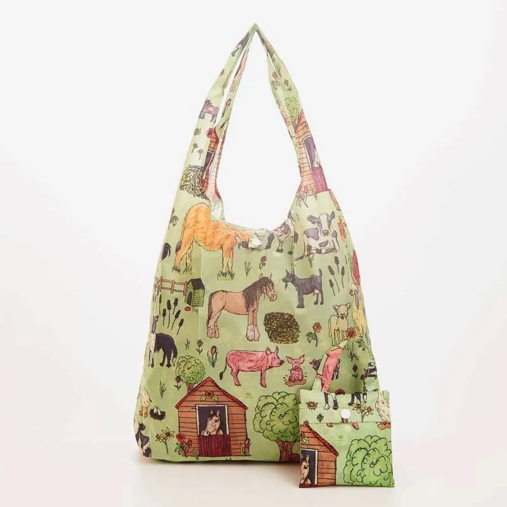 Eco Chic Lightweight Foldable Reusable Shopping Bag Farmland Green