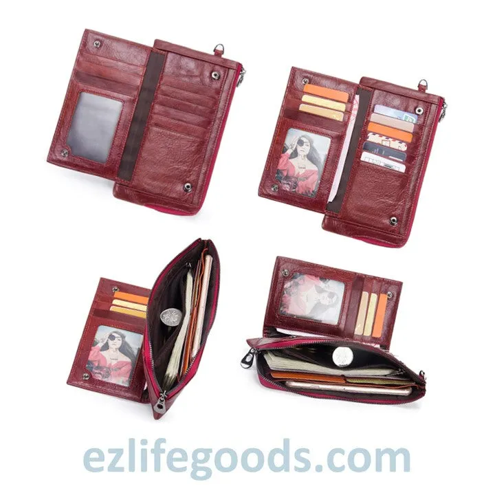 Elegant Genuine Leather Wallet With Phone Pocket