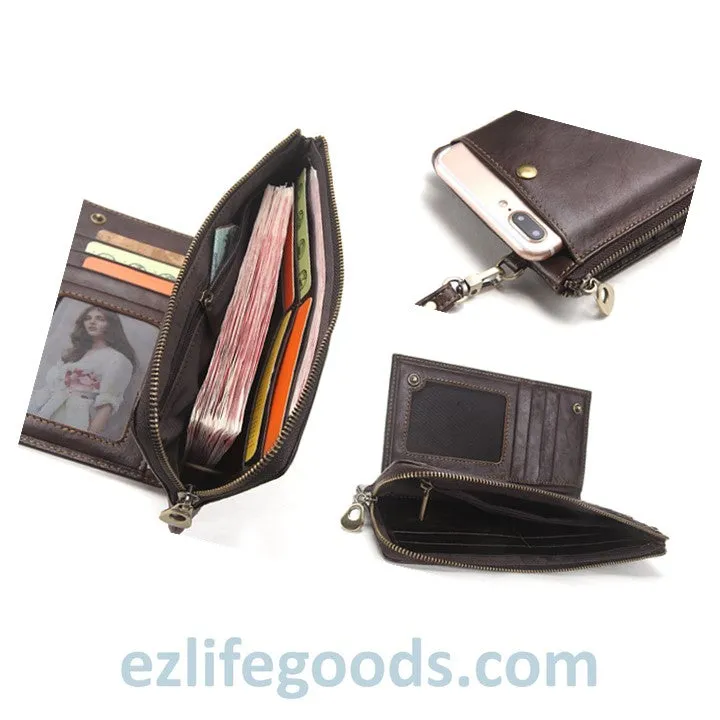 Elegant Genuine Leather Wallet With Phone Pocket