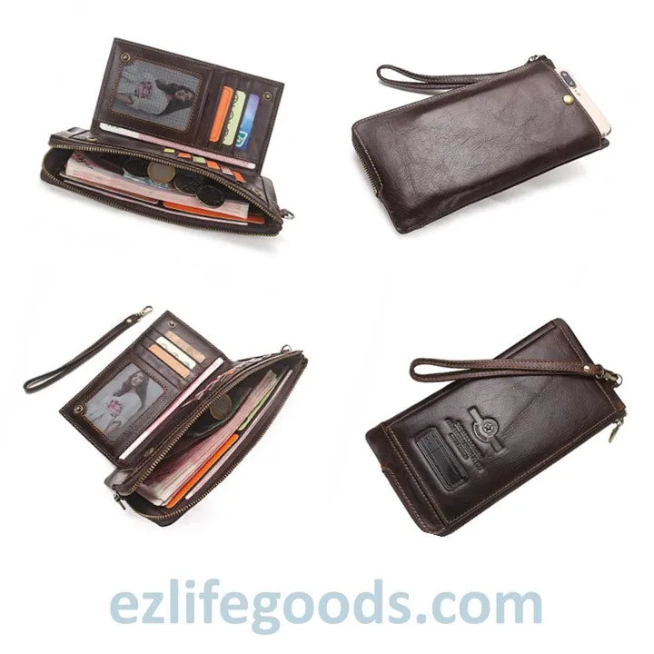 Elegant Genuine Leather Wallet With Phone Pocket