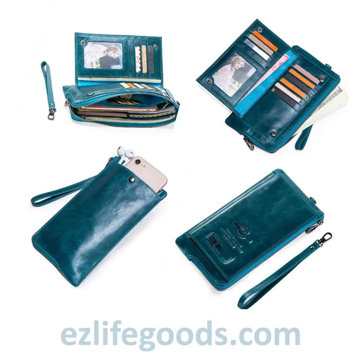 Elegant Genuine Leather Wallet With Phone Pocket