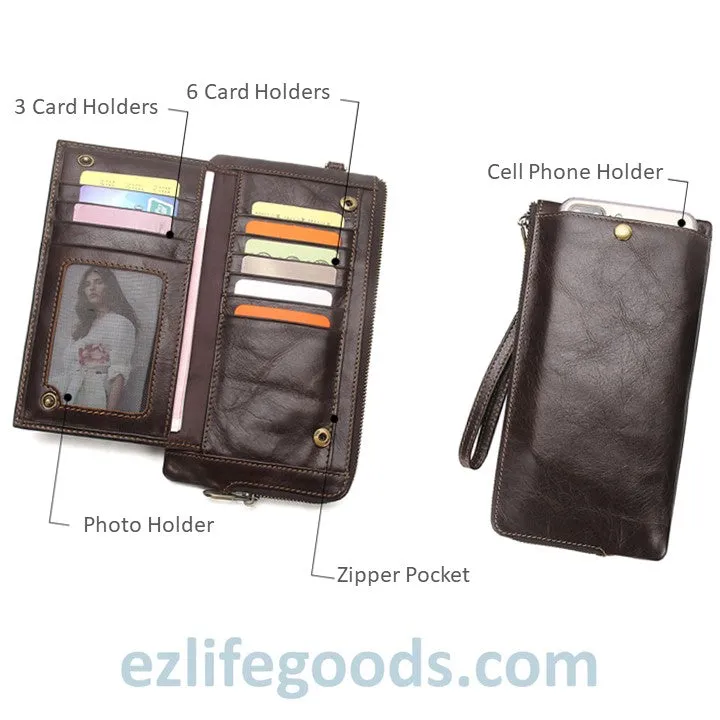Elegant Genuine Leather Wallet With Phone Pocket
