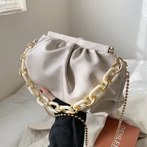Folds Design Small Simple PU Leather Shoulder Crossbody Bag For Women 2021 Summer Chain Handbags And Purses Travel Clutch