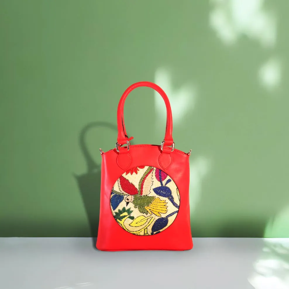 Genuine Leather Handcrafted Mini Handbag with Sling (Vermilion)