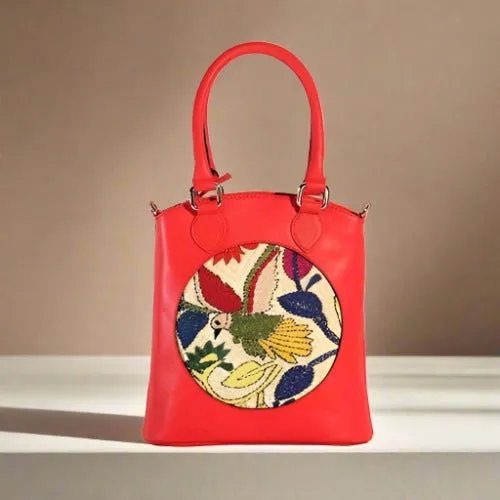 Genuine Leather Handcrafted Mini Handbag with Sling (Vermilion)