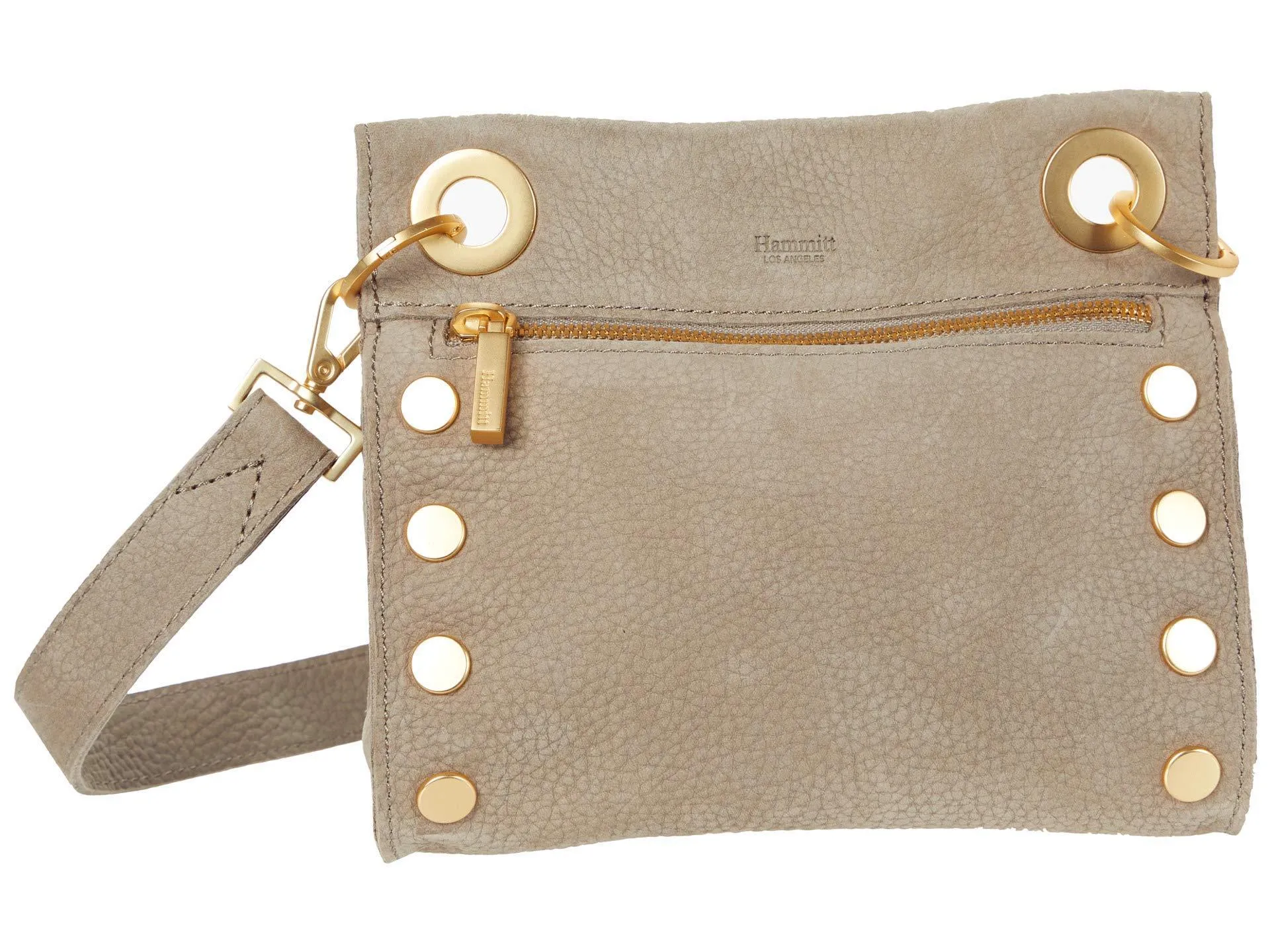 Hammitt Women's Tony Small Leather Purse W Strap Grey Natural/Brushed Gold W Zipper