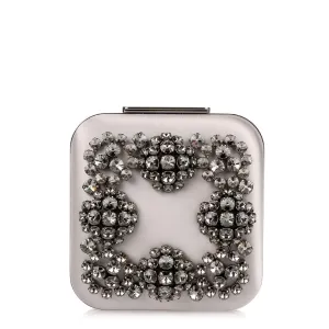 Hangi silver crystal silk clutch