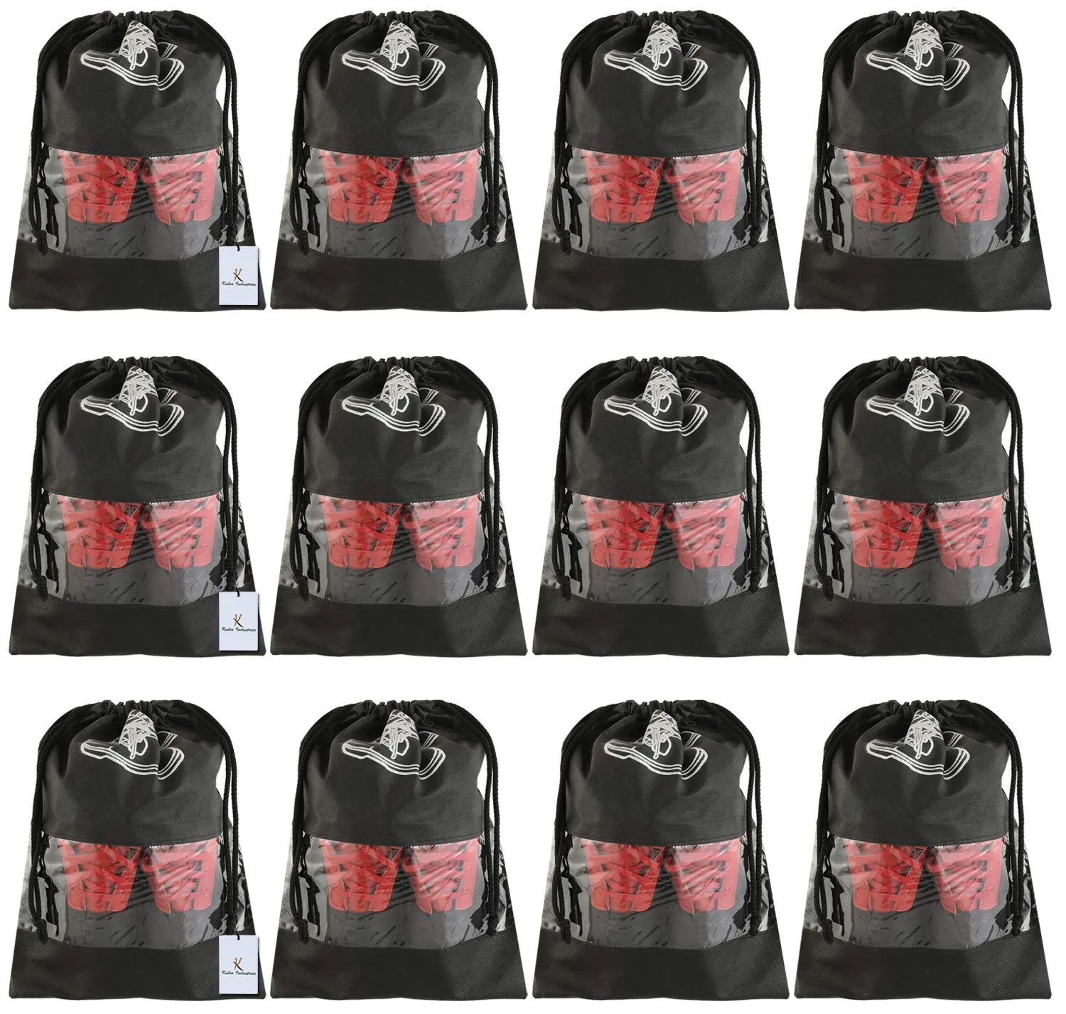 Heart Home 12 Piece Non Woven Travel Shoe Cover, String Bag Organizer, Black CTHH016050